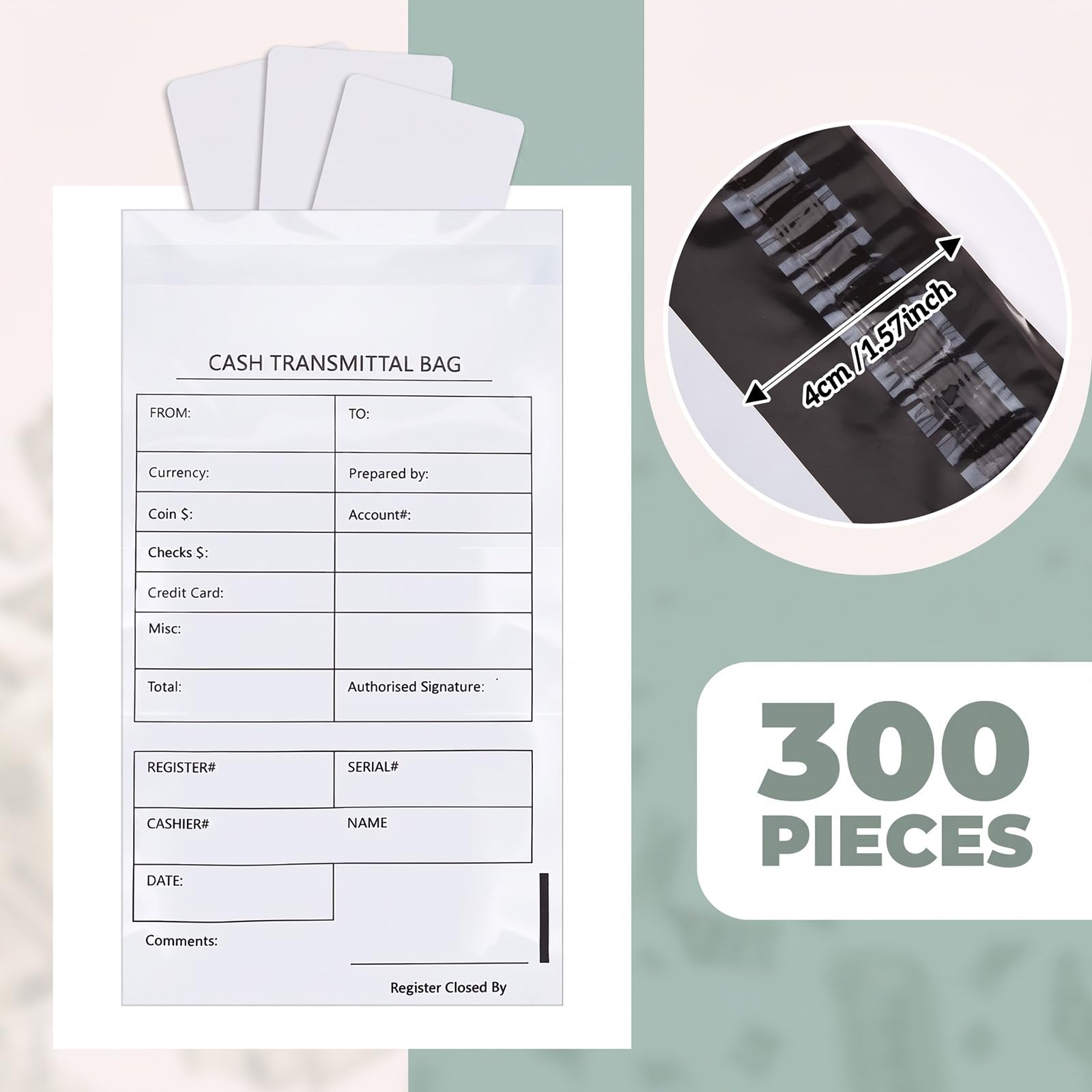 Lewtemi Lot de 300 pochettes de sécurité autocollantes en polyuréthane pour dépôt bancaire, chèques reçus, 15,2 x 22,9 cm