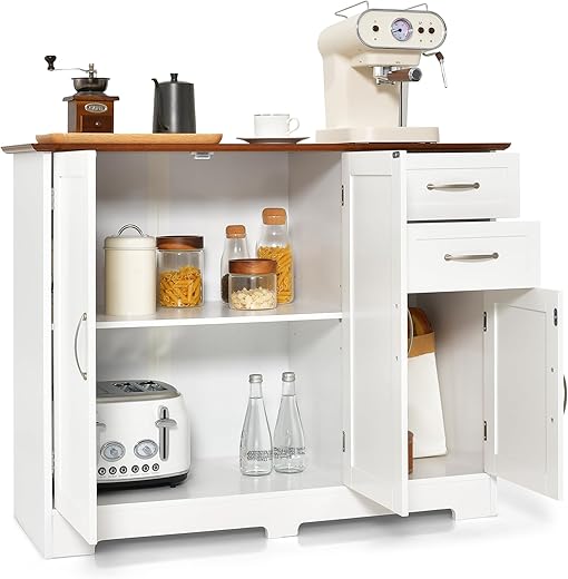 KOMFOTTEU Armadietto Portaoggetti Multifunzione, Credenza da Cucina con 2 Armadi, Ante e...