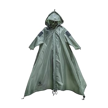 Poncho 3 In 1 Impermeabile Unisex - Verde Militare Per Escursionismo E Campeggio - Foto 9
