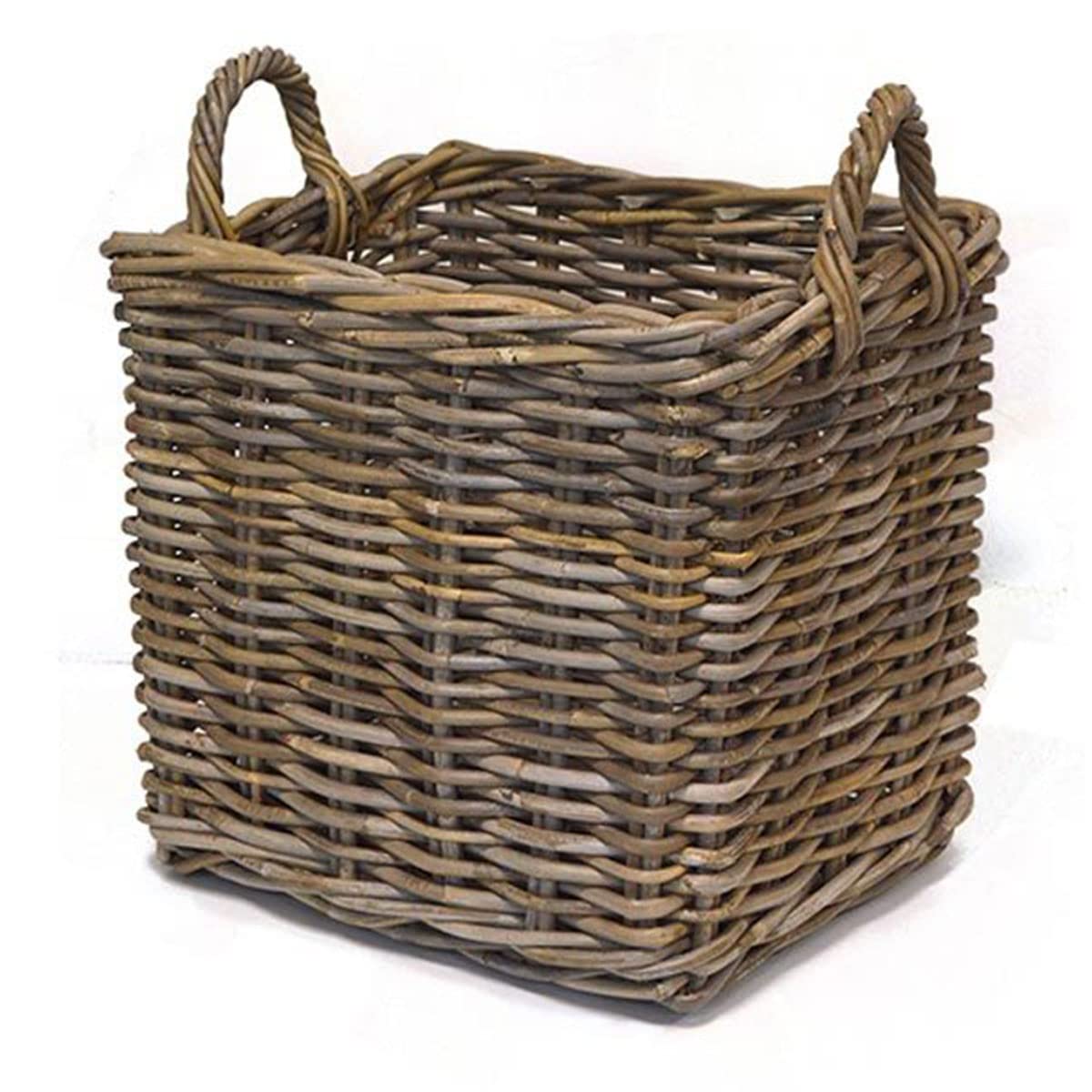 Medium Rectangular Wicker Weave Log Basket - Grey