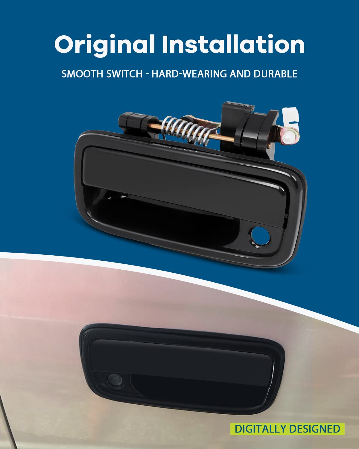 Pair Front Outer Door Handles – 1995-2004 Toyota Tacoma – Black, Direct Fit