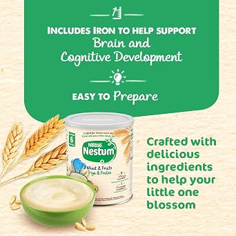 Nestle Nestum Wheat and Fruits Infant Cereal, 9.5 Oz, 12 Pack | Infant cereal; wheat and fruits; probiotic and iron; 12 x 9.5 oz canisters