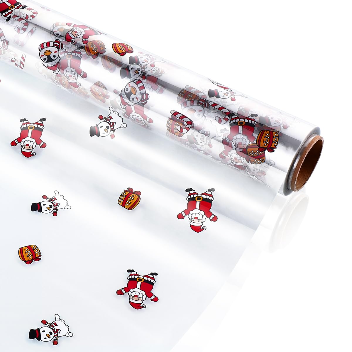 STOBOK Clear Cellophan Wrap Roll | Santa Claus Musterpapierverpackung 15. 7 Zoll X 100 Fuß 2. 5 Mil Kristall Langfilm Weihnachtsgeschenkverpackungen Packpapier für Blumen Handwerk