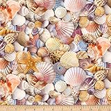 Timeless Treasures Beach Day Assorted Packed Beach Shells Multi, Fabric by The Yard