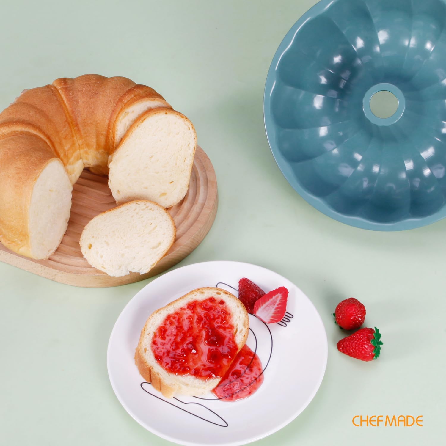CHEFMADE Cake Pan, 10-Inch Premium Non-Stick Fluted Tube Pan for Oven | Non-Stick Fluted Tube Pan | Even Heat | Easy Clean | Ideal for Cakes & More (Green)