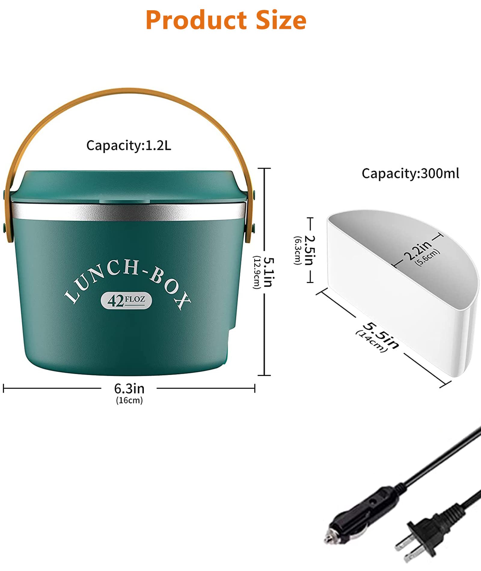 Fiambreras eléctricas con calefacción para adultos, coche y hogar, 1,2 l, 2 en 1, microondas portátil con bolsa de transporte, contenedor de acero inoxidable, calentador de alimentos para coche con