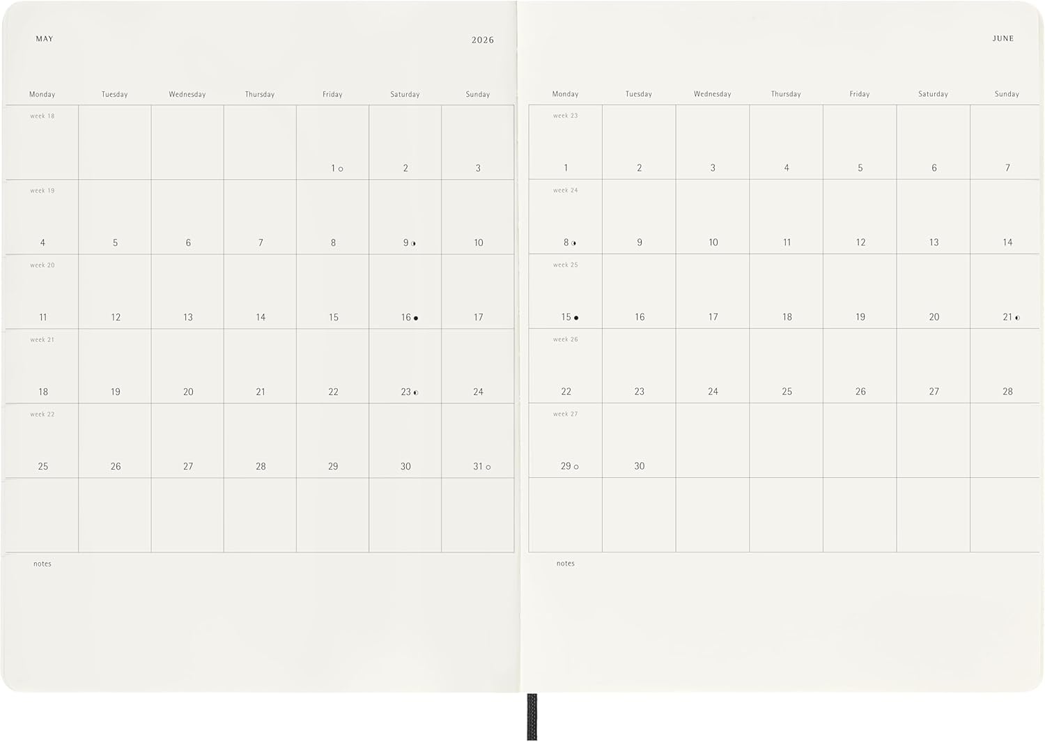 Moleskine Classic 12 Month 2026 Weekly Planner, Soft Cover, XL (7.5" x 9.75"), Black, 144 pages
