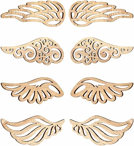 LiQunSweet - 100 piezas de madera sin acabado en forma de alas de ángel, rodajas de madera en blanco, adornos para manualidades, pintura, etiquetas