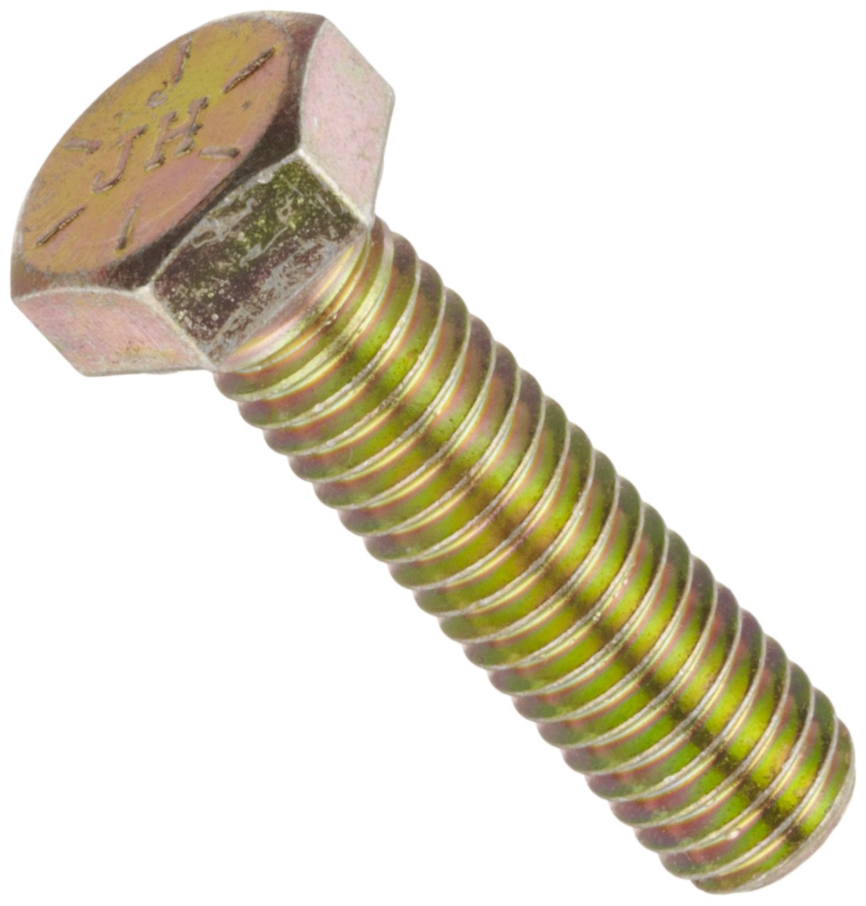 Steel Hex Bolt, Grade 8, Zinc Yellow-Chromate Plated Finish, External Hex Drive, Meets ASME B18.2.1, 2-1/4" Length, Partially Threaded, 1/4"-20 Threads, Imported (Pack of 100)