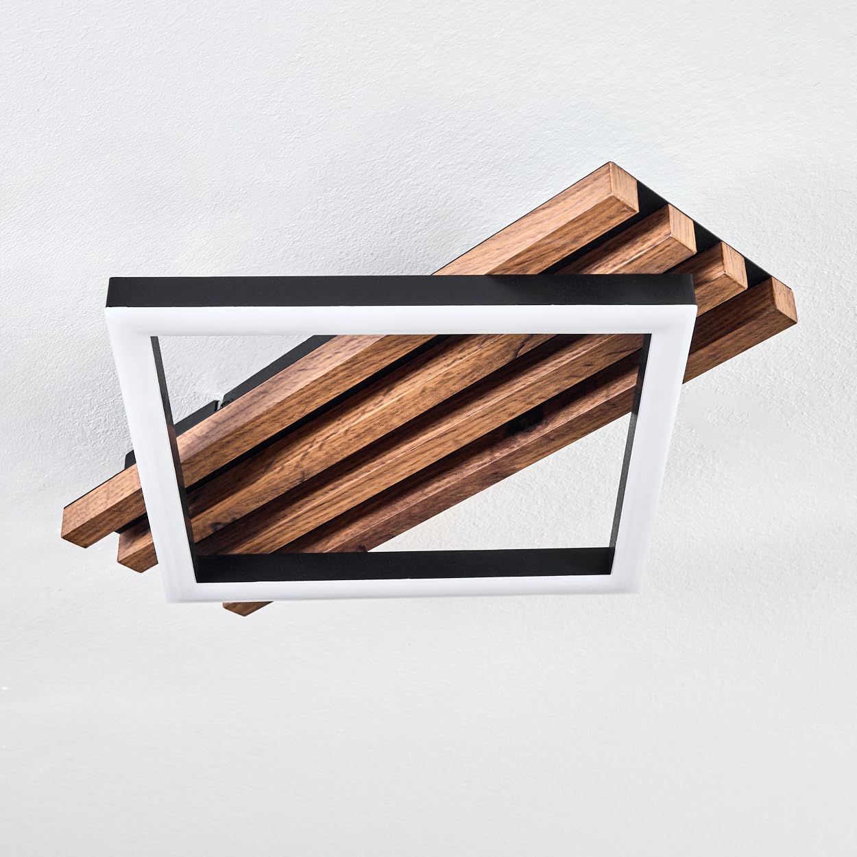 HOFSTEIN LED Deckenleuchte Ellekilde, Deckenlampe aus Metall/MDF/Kunststoff in Schwarz/Holzoptik/Weiß, 12W, 3000 Kelvin, Leuchte im modernen Design für Schlafzimmer, Esszimmer, Wohnzimmer, Küche, Flur
