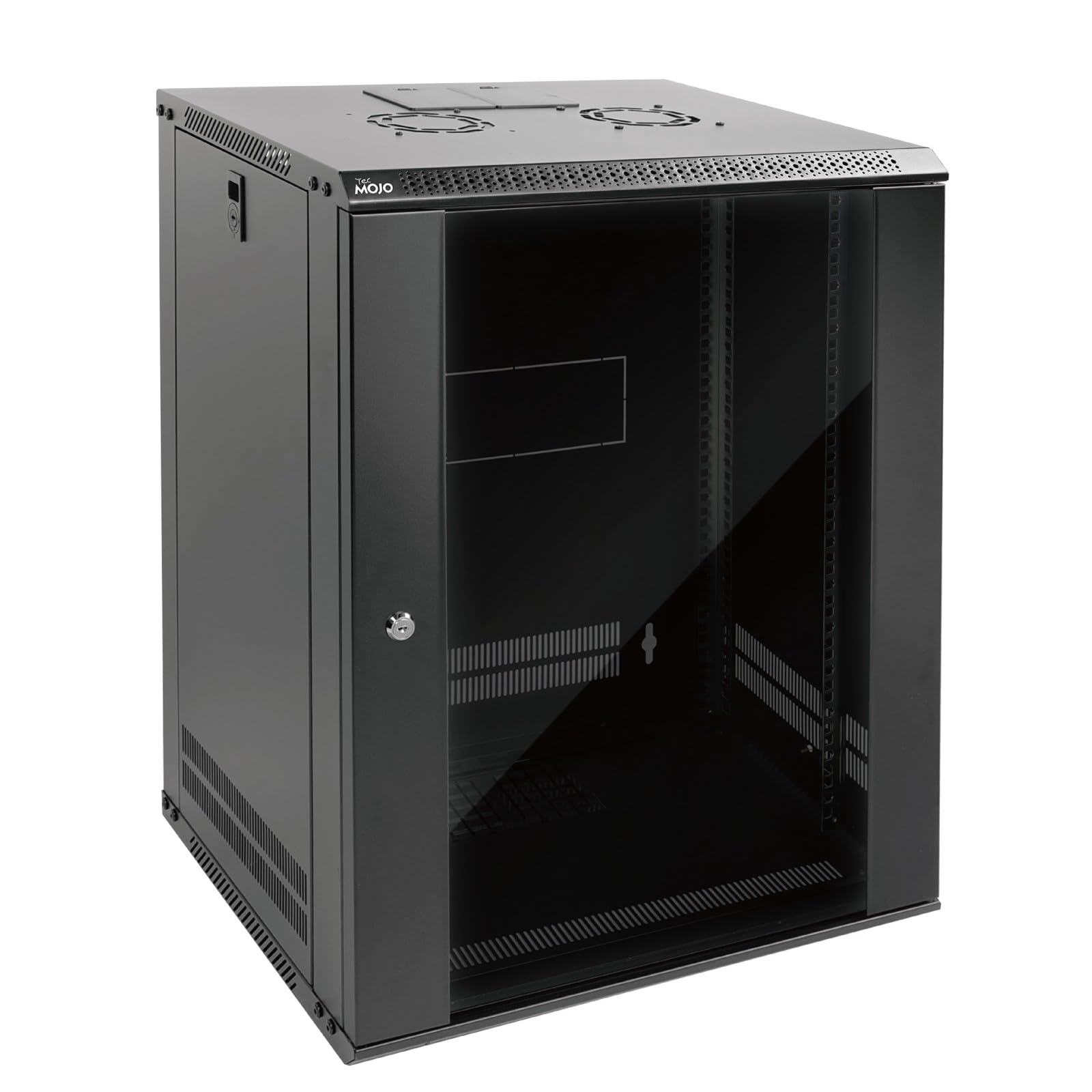 Tecmojo 19 Pulgadas 15U Gabinete de Red, 450mm de Profundidad, Gabinete de Servidor de Pared, Gabinete de Red IT de 19", Puerta y Paredes Laterales con Cerradura, Puerta de Cristal, Negro
