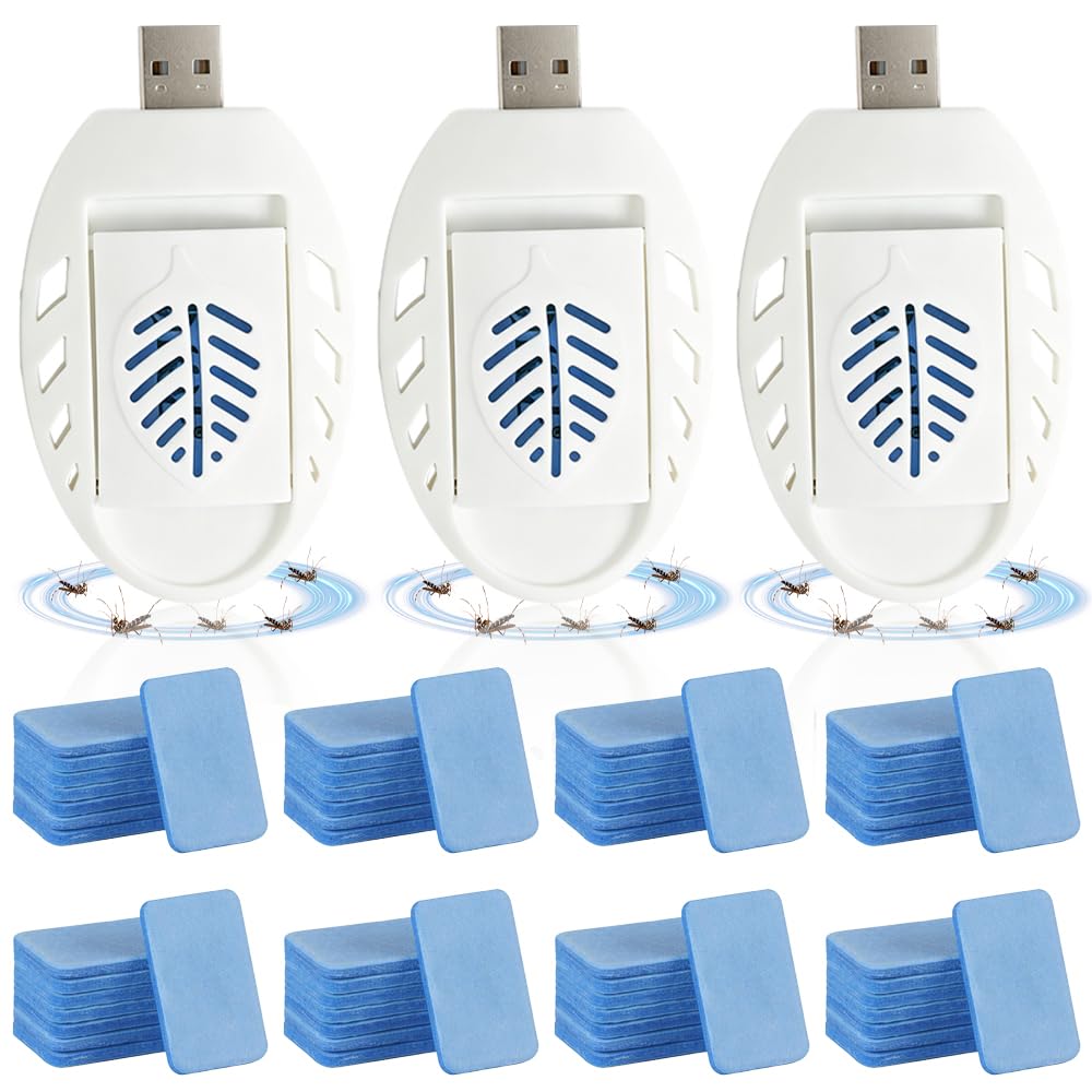 Wtyk na komary, 3 sztuki, przenośna, USB, elektryczna ochrona przed komarami, 120 tabletek przeciw komarom, przenośna ochrona przed komarami, elektryczna pułapka na owady, na wędrówki, do użytku na