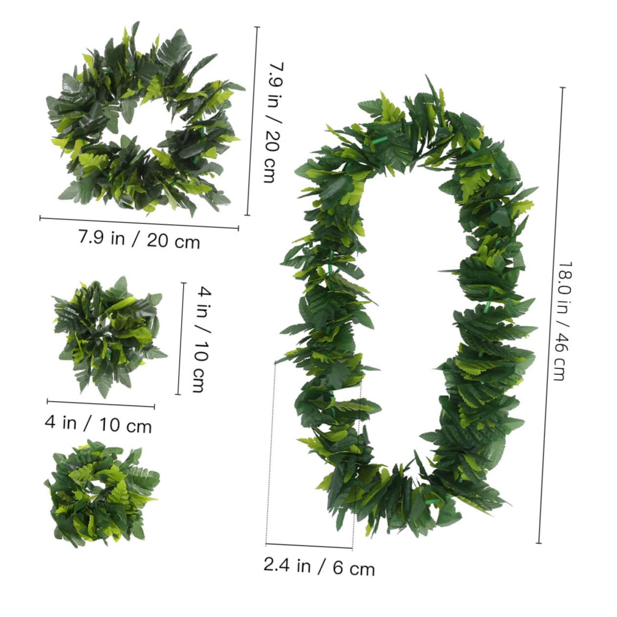 4Pcs Hawaiian Tropical Decoration Set, Realistic Fern Green Leaf Garland with Headband, Necklace and 2 Wristbands - Image 2