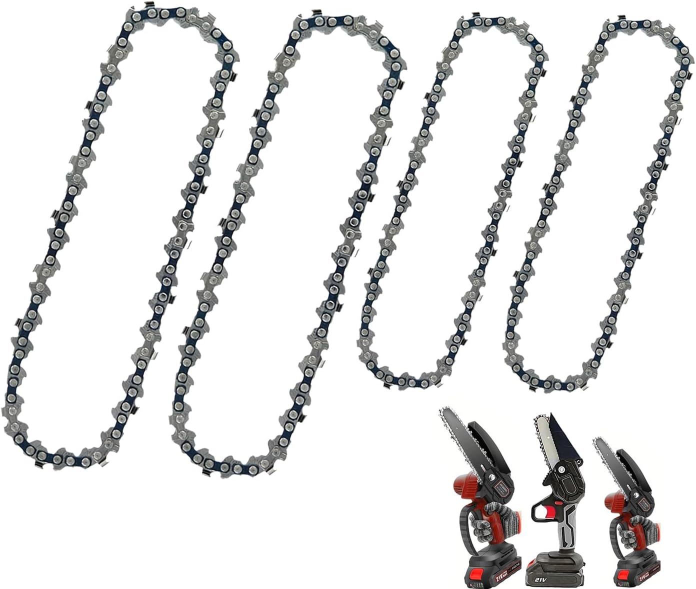 Mini Chainsaw Chain,2 Pcs 6 Inch and 2 Pcs 4 Inch Replacement Chain for Cordless Electric Chainsaw Battery Powered Chainsaw for Wood Cutting, Branch Cutting
