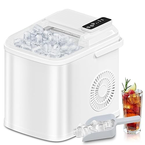 DollarDash 26LBS in 24Hrs Auto-Cleaning Portable Ice Maker Machine, Dual-Size Bullet Ice Makers Countertop with Handle & Scoop and Basket,9 Cubes in 6 min for Home Kitchen Office Bar Camping - 26.5Lbs/day - Home