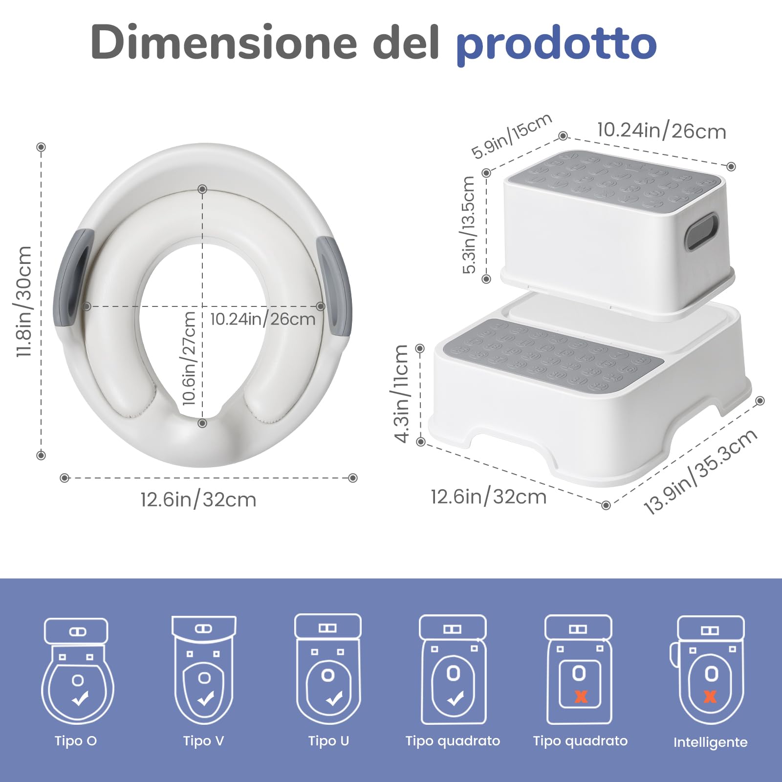 DEANIC Riduttore WC Bambini per Ragazzi e Ragazze, Riduttore WC per Bambini con Scaletta, Adatto per Bambini da 1 a 6 Anni, con 2 Cuscini e 1 Spazzola (Grigio)
