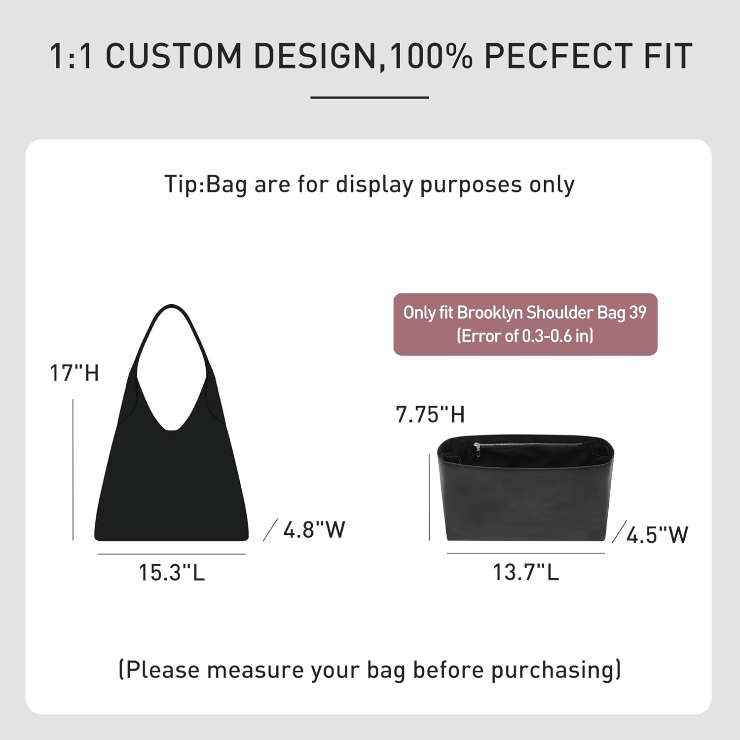 Purse Organizer Insert Compatible with Coach Brooklyn Shoulder Bag 39,Upgraded Lightweight Water-Resistant Dupontpaper Bag inner Shaper for Luxury Hobo Bags(39, Black)