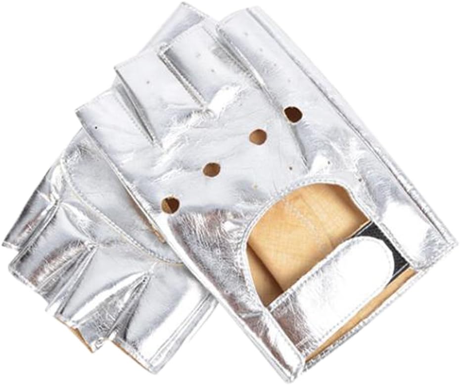 Modishou Men's Fingerless Rivet Hollow Out Punk Mittens Gloves Silver