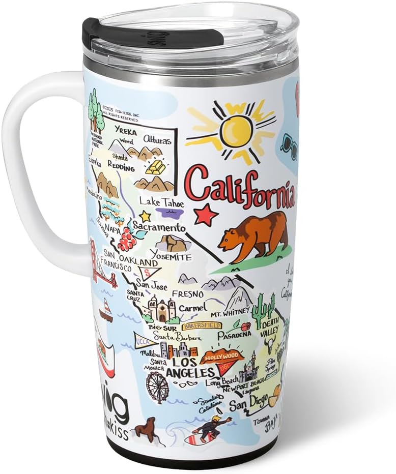 Swig Life 22oz Travel Mug, Insulated Tumbler with Handle and Lid, Travel Coffee Mug, Cup Holder Friendly, Stainless Steel 22 oz Tumbler, Reusable Insulated with Lid (California) - Image 4