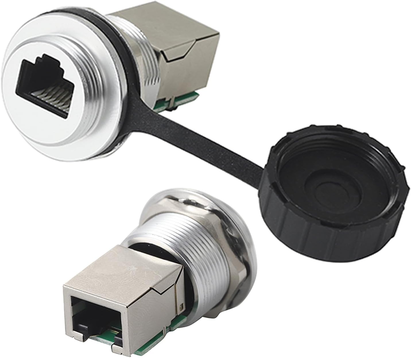 PENGLIN 2PCS Waterproof RJ45 CAT6 Panel Mount Connector, Industrial RJ45 Circular Connector with PCB Panel,RJ45 Bulkhead Feed Thru Coupler Metal Shell