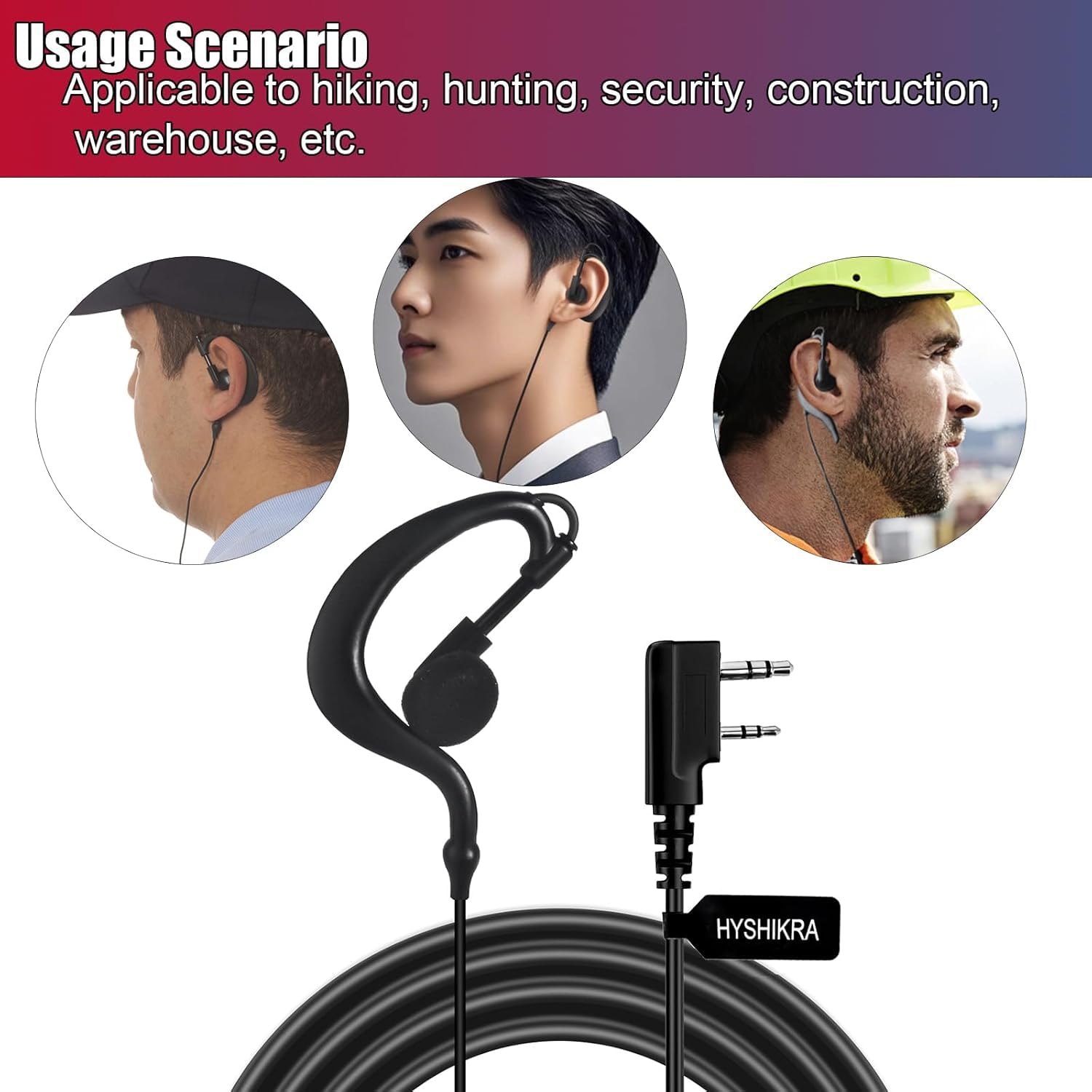 Auriculares de 2 Pines con micrófono Big PTT, compatibles con Kenwood eSnic Retevis Baofeng UV-5R Quandheng K5 K6 de Radio bidireccional para guardaespaldas de Seguridad (Forma de G, 5)