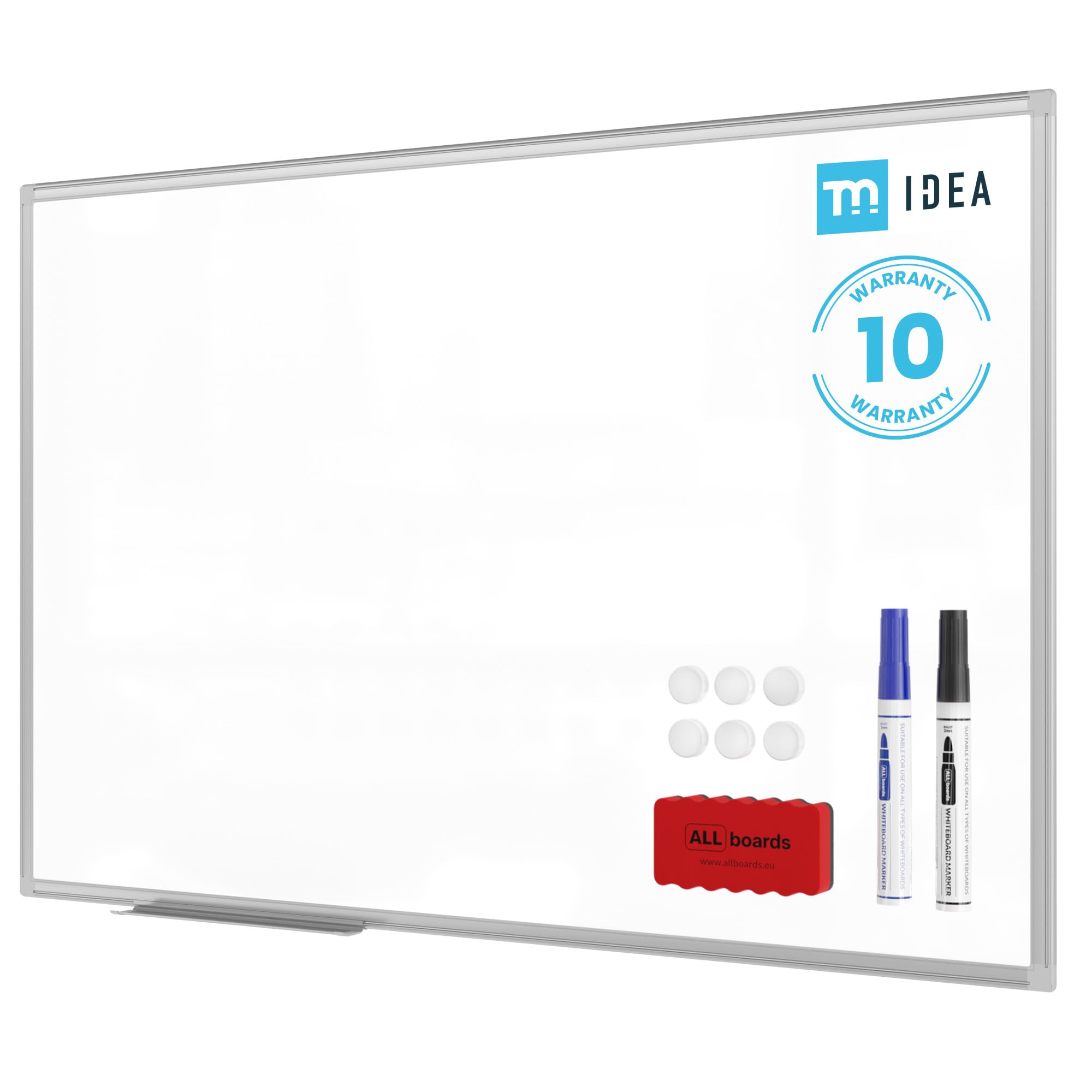 ALLboards Tableau blanc magnétique 150x100 cm avec cadre en Whiteboard aluminium + accessoires – Série TM IDEA® Flex
