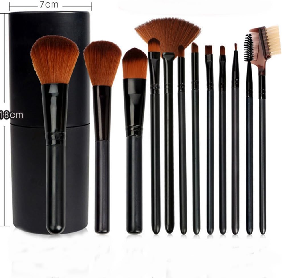 Qpower Professional Core Makeup Brush 12 Pcs Set Foundation Blending Blush Eyeliner Powder Brush Kit Makeup Tool with Cup Plastic Holder Case Best Birthday Gift for Your Lover (Black)