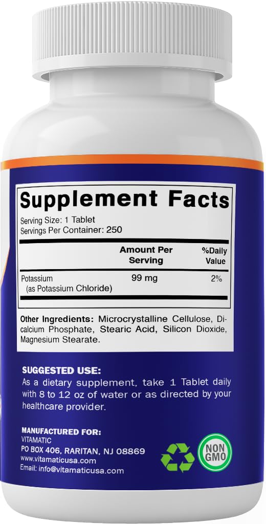 Vitamatic Potassium 99mg – 250 Tablets – Potassium Chloride for Muscle, Heart & Nerve Function – Electrolyte Support – Non-GMO, Gluten-Free — Amazon image 8
