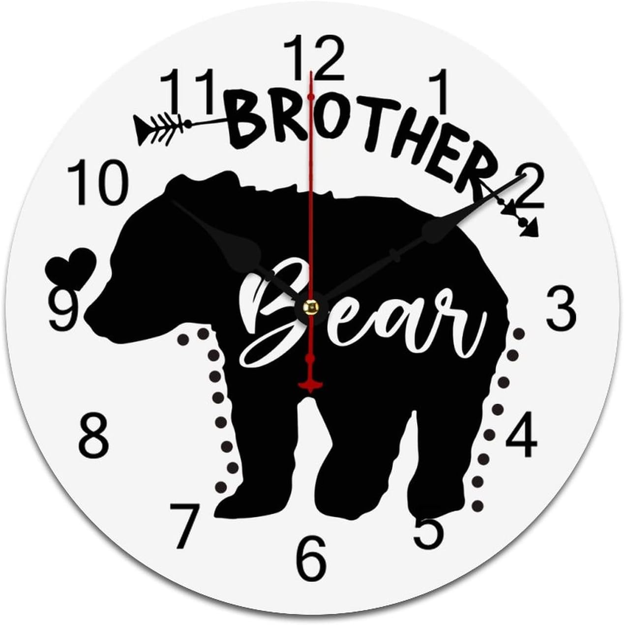Brother Bear Wall Clock, Cute Black Bear Silent Battery Operated Non Ticking Square Clocks for Kitchen Office School Home Art Decor 12 Inch