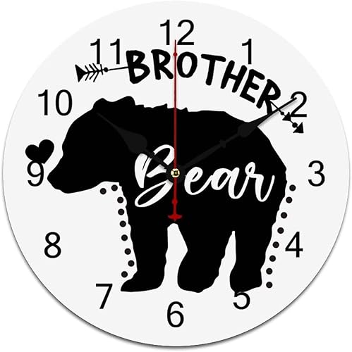 Brother Bear - Reloj de pared con diseño de oso negro, silencioso, funciona con pilas, sin tictac, para cocina, oficina, escuela, hogar, decoración