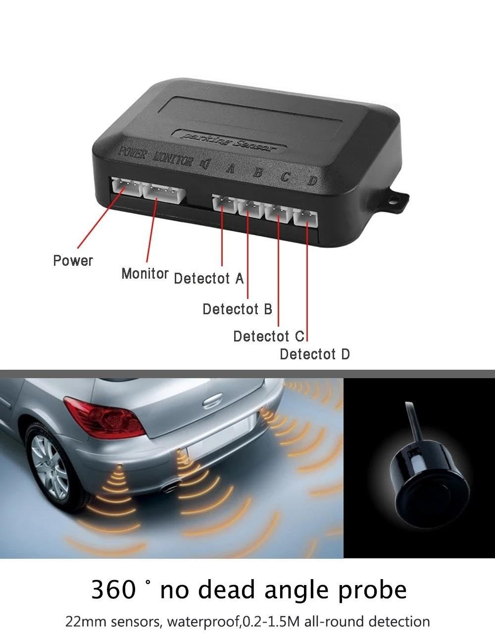 Kit sensori di parcheggio per Auto Parktronic, avvisatore Acustico per 4 sensori di parcheggio Posteriori (Rosso)