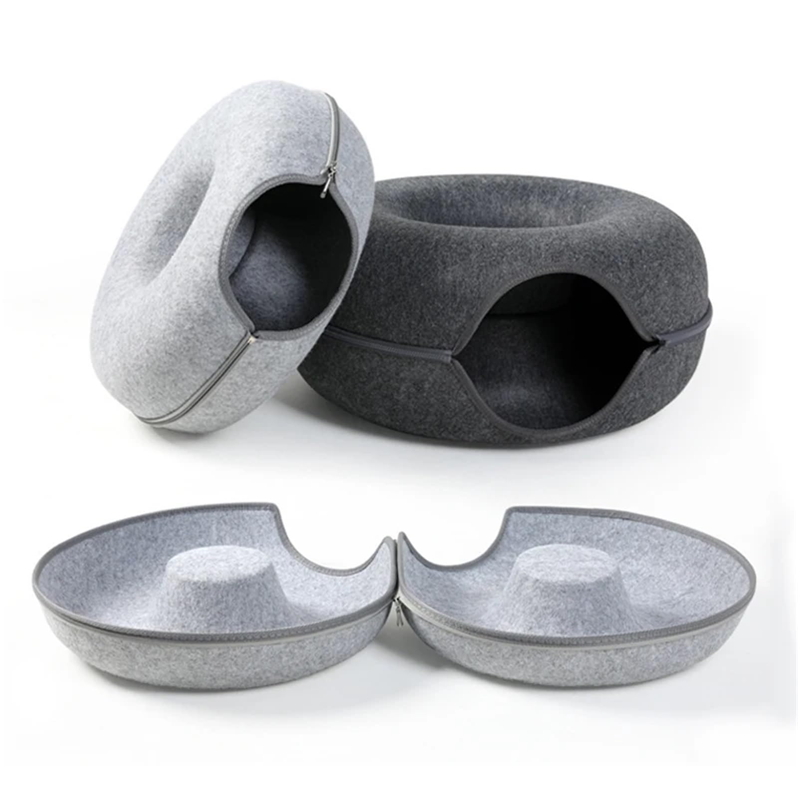 Generisch Katzenbett Donut-Haustier-Katzentunnel, interaktives Spielspielzeug, Katzenbett, Dual-Use-Frettchen, Kaninchen-Betttunnel, Innenspielzeug, Katzenhaus, Kätzchen-Trainingsspielzeug(White)
