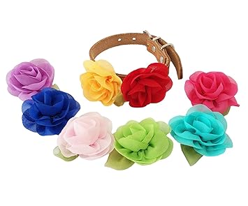 JpGdn 8pcs 1.8x2.5 Rose Small Dogs Collar Bows Flowers for Doggy Cats Wedding Birthday Party Collars Decor Attachment Sliding Accessories