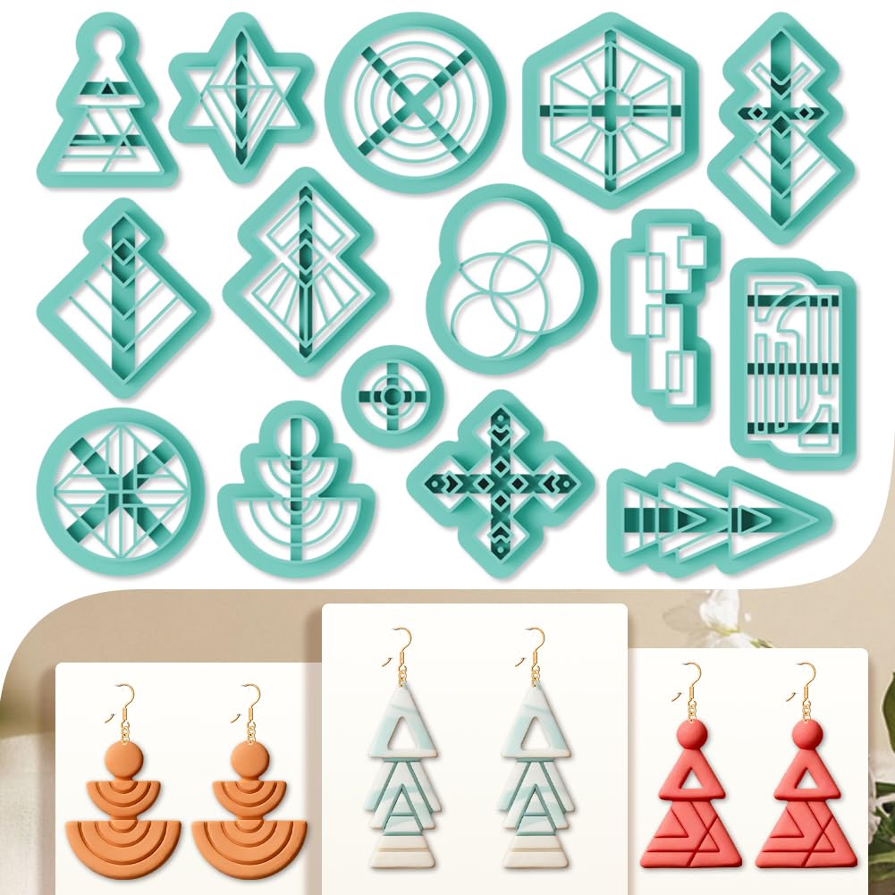 beinkmake 15Pcs Geometric Polymer Clay Cutters Star Round Clay Earrings Cutters Polymer Jewelry Cutter for Earrings Making Party Festival DIY Supplies