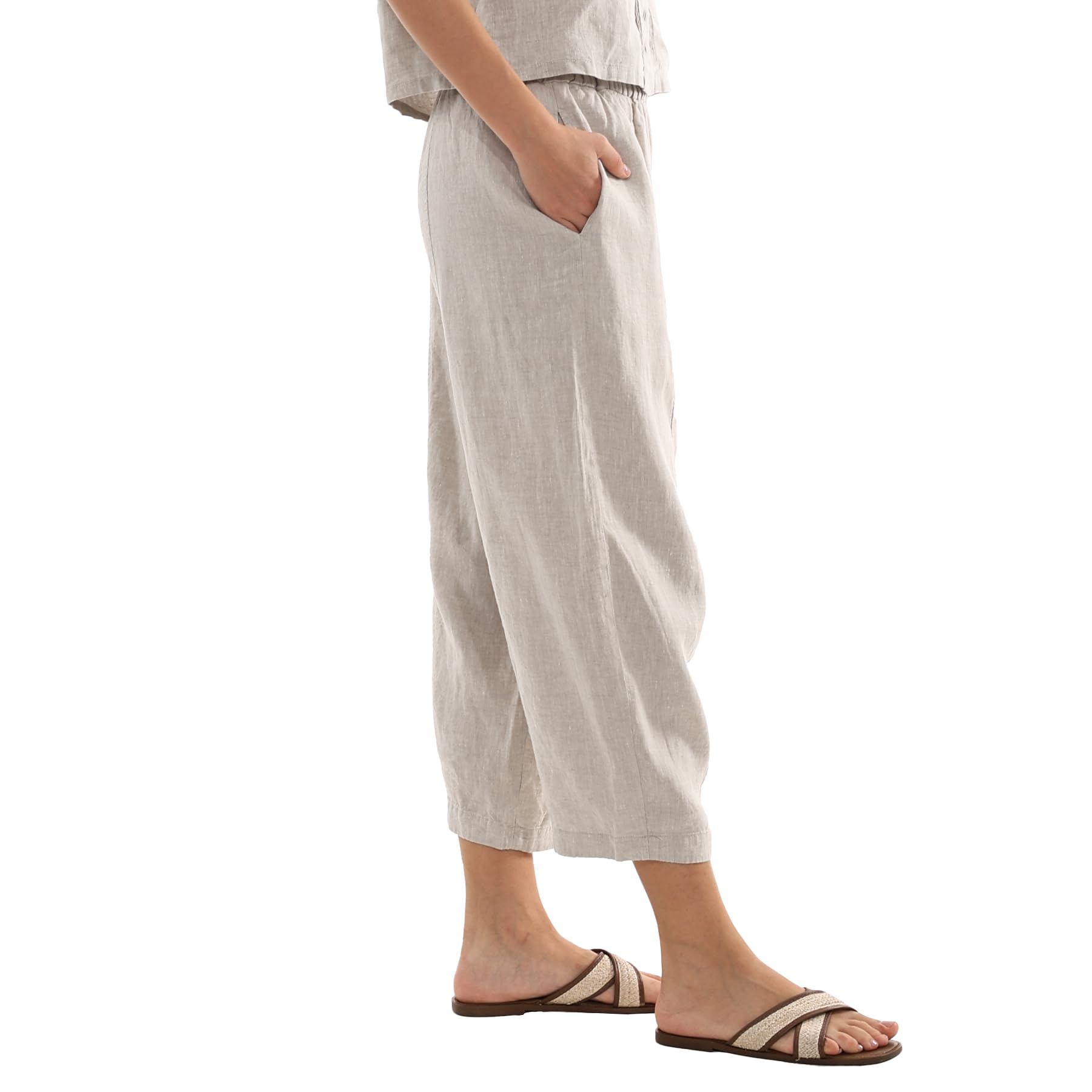Amazhiyu Leinenhose Damen Sommer 7/8 Hosen Leicht Damenhose Mit Taschen