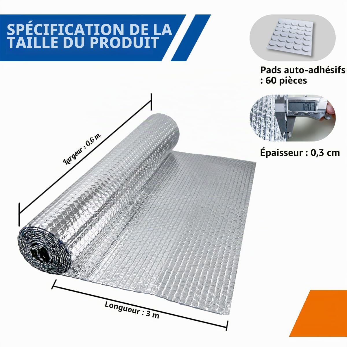 Storystore Film isolant aluminisé, 60 cm x 4.6 m, 3 mm d'épaisseur, film d'isolation réfléchissant pour véhicules, toits, fenêtres, tuyaux, etc
