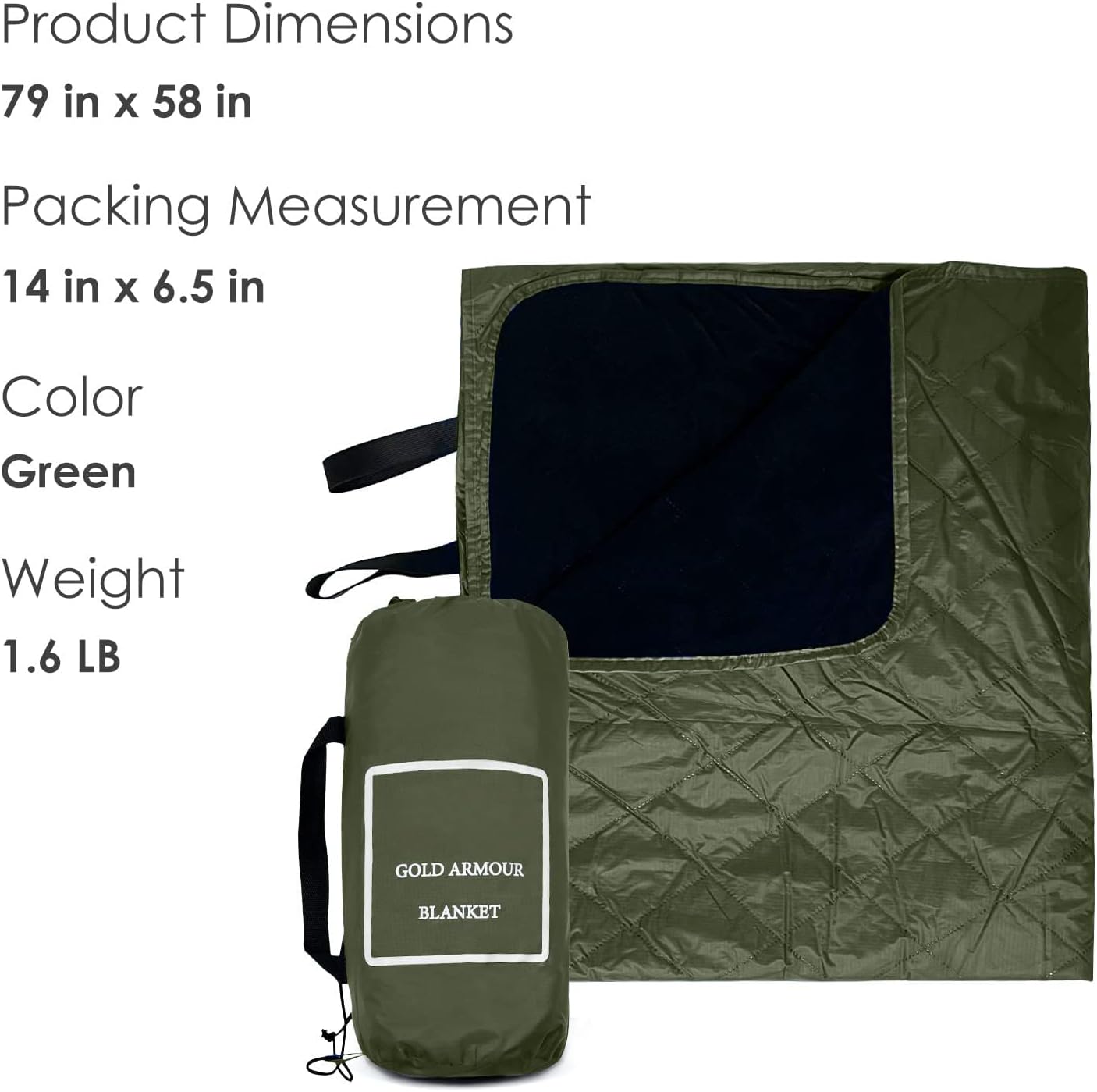 Gold Armour Camping Blanket - Large Stadium Blanket for Cold Weather, Packable Waterproof Windproof, Premium Blanket for Beach, Picnic, Camping, Stadium (OD Green)