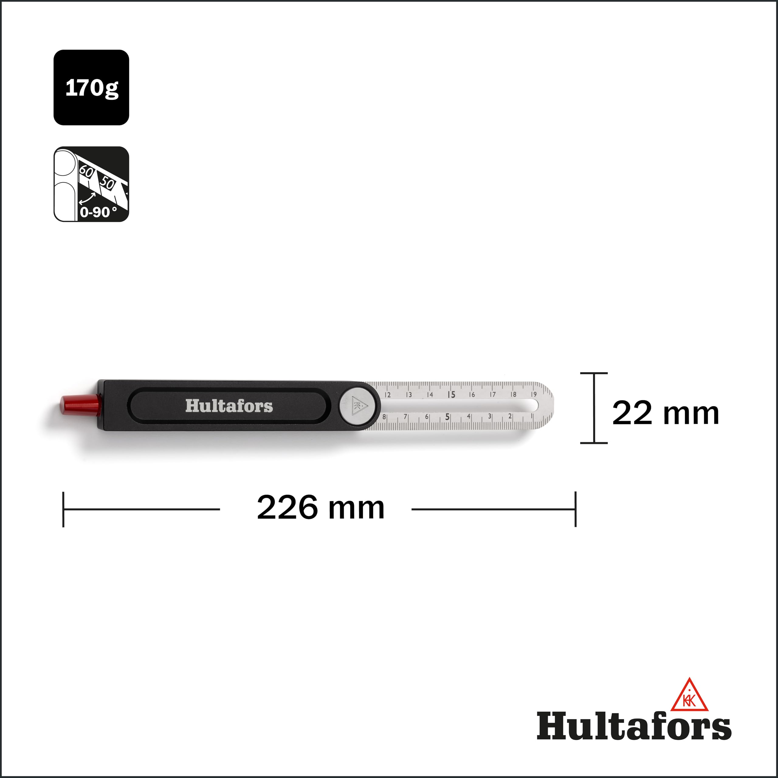 Hultafors Winkelschmiege 200mm für Innen- und Außenwinkel I I Made in EU I Extrem präzise Winkel übertragen I Verstellbare Schmiege mit Feststellfunktion aus eloxiertem Aluminium I 256013
