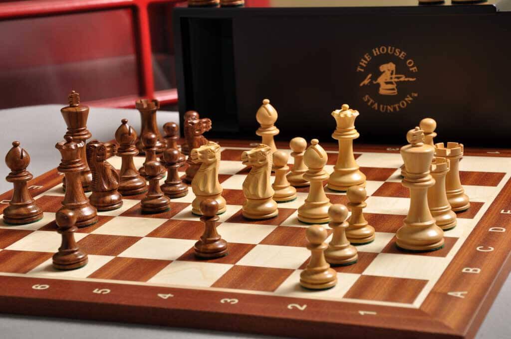 The Library Grandmaster Chess Set, Box, and Board Combination