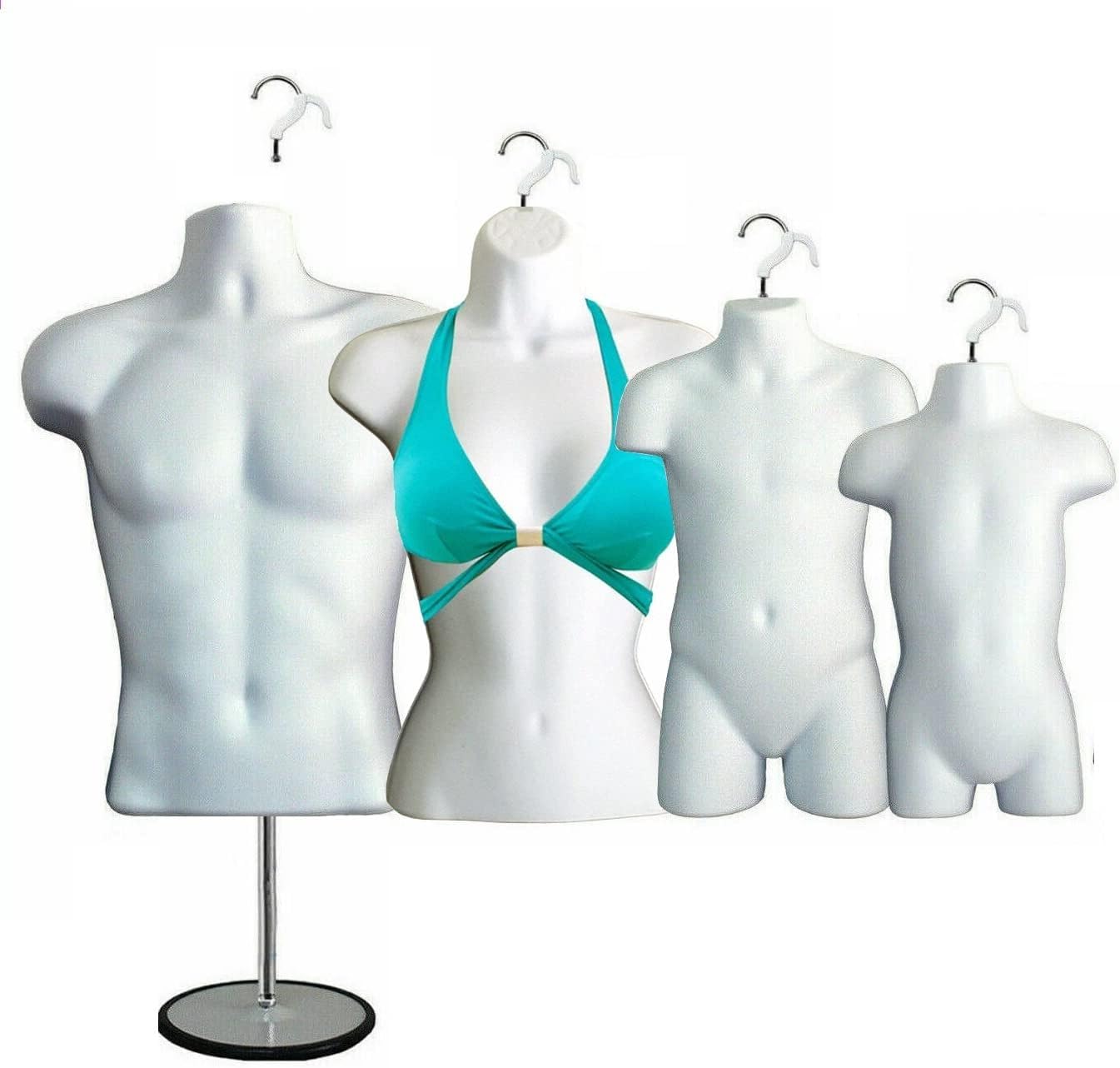 White Female Dress Male Child And Toddler Set - 4 Body Mannequin Forms