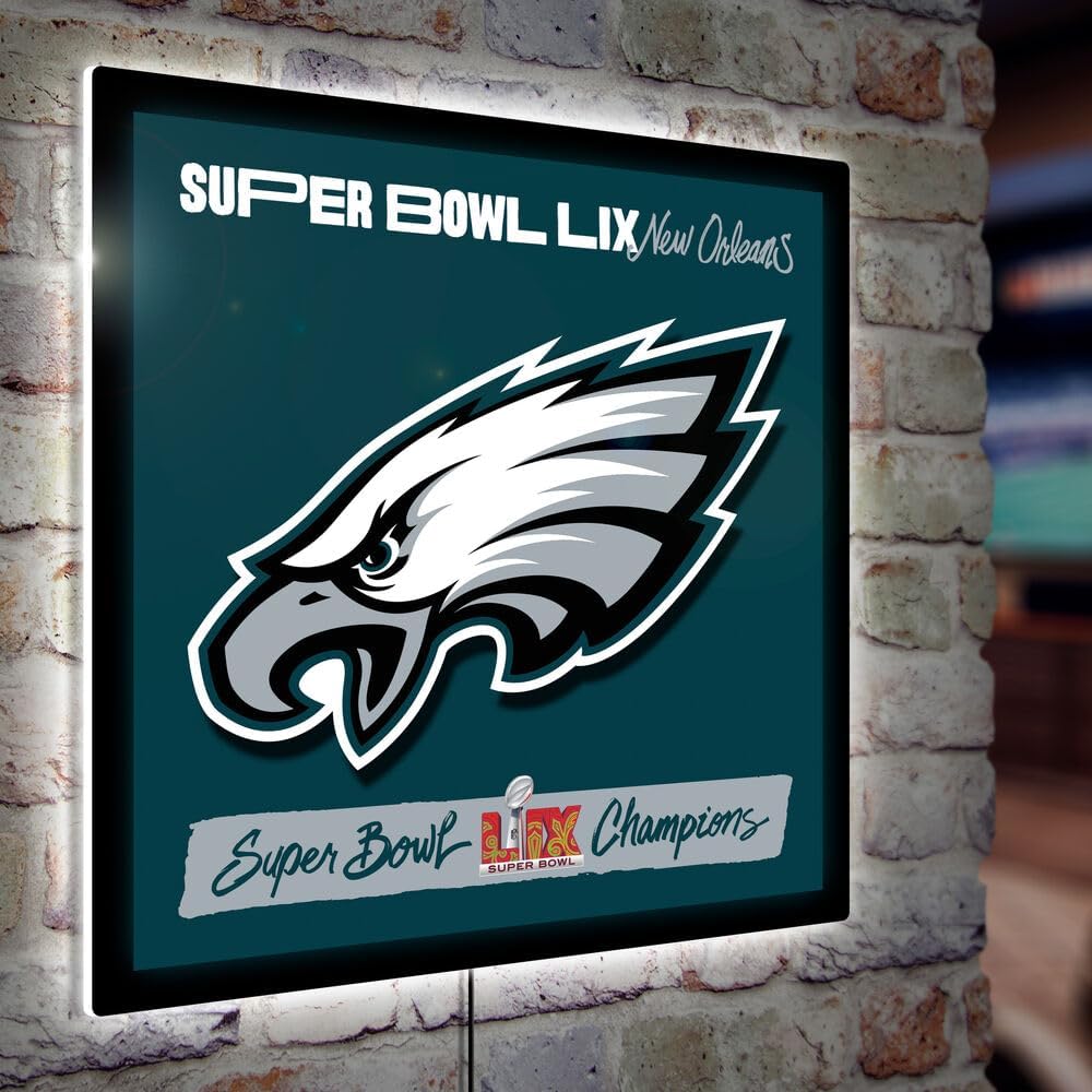 Team Sports America NFL Philadelphia Eagles Superbowl Multi-Win Championship | Ultra-Thin LED Light Wall Sign Décor | Made in USA | Football Fan Décor for Office, Living, Game or Bedroom (Round-23")