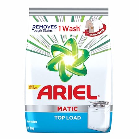 Ariel Matic Detergent Powder Top Load - 2kg | Removes 100 Tough Stains in 1 wash | Specially Designed for Washing Machines | Fresh Fragrance
