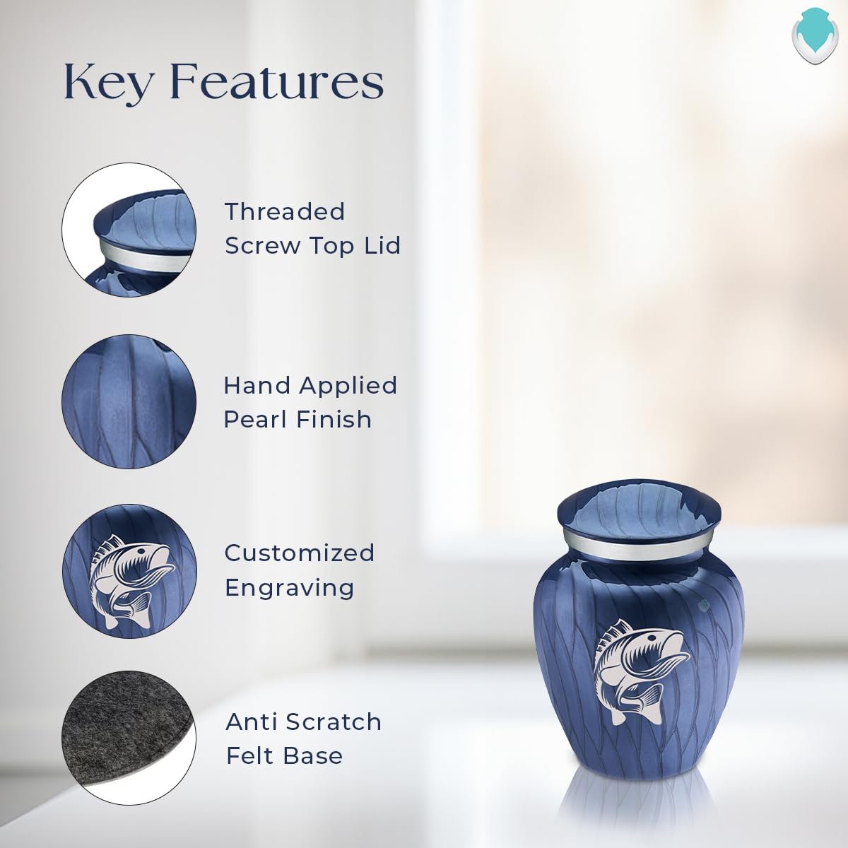 Geturns Embrace Keepsake Personalized Fishing Cremation Urns for Human Ashes I Pearl Cobalt Blue Funeral Urn for Men and Women with Double Side Engraving I 3.5 lbs