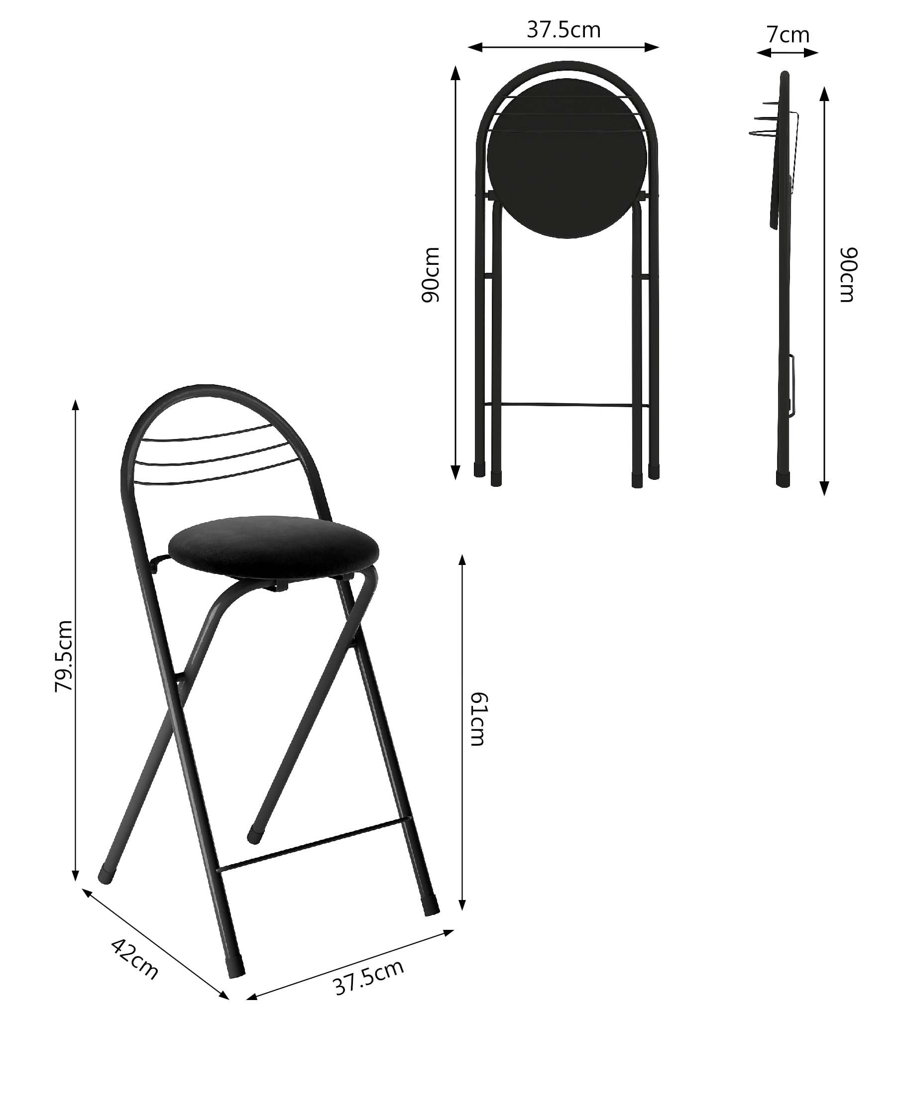 Barhocker 2er Set Barhocker Klappbar mit Lehne Klappbarer Hocker Schwarz Barstuhl Metall mit Weichem Samt-Sitzkissen, Küchenhocker Faltbar Platzsparend, Küchenstuhl Bar Hocker 61cm Sitzhöhe