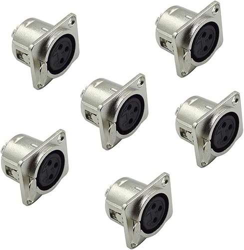 bnafes 6Pcs XLR 3-Pin Female Jack Socket Audio Speaker Panel Mount Connector Adapter for Microphone