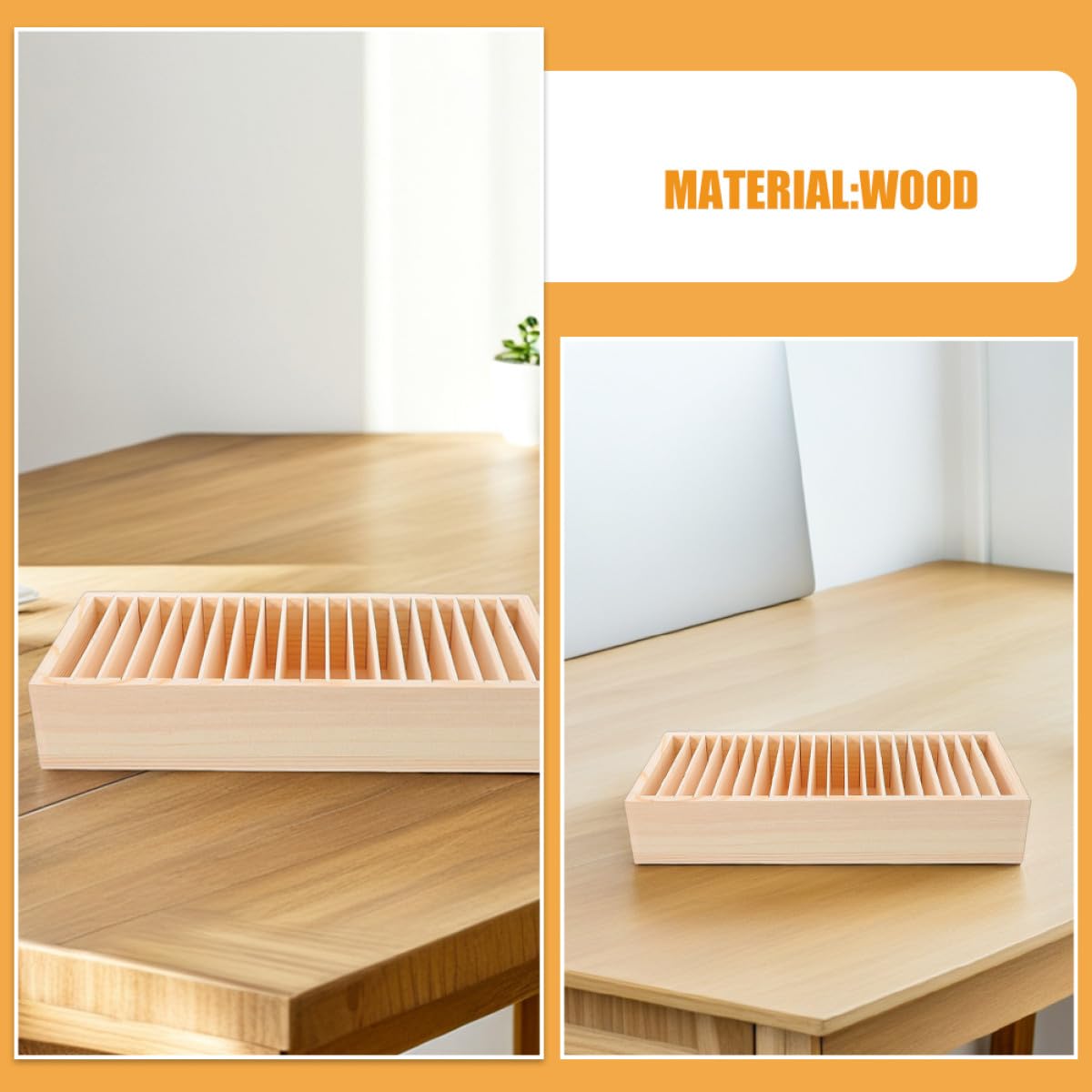 2pezzi Scatola in Legno con Scomparti Multipli Organizer Rimovibile per Biglietti da Visita Gioielli e Accessori Contenitore da Scrivania Versatile per Ufficio e Casa