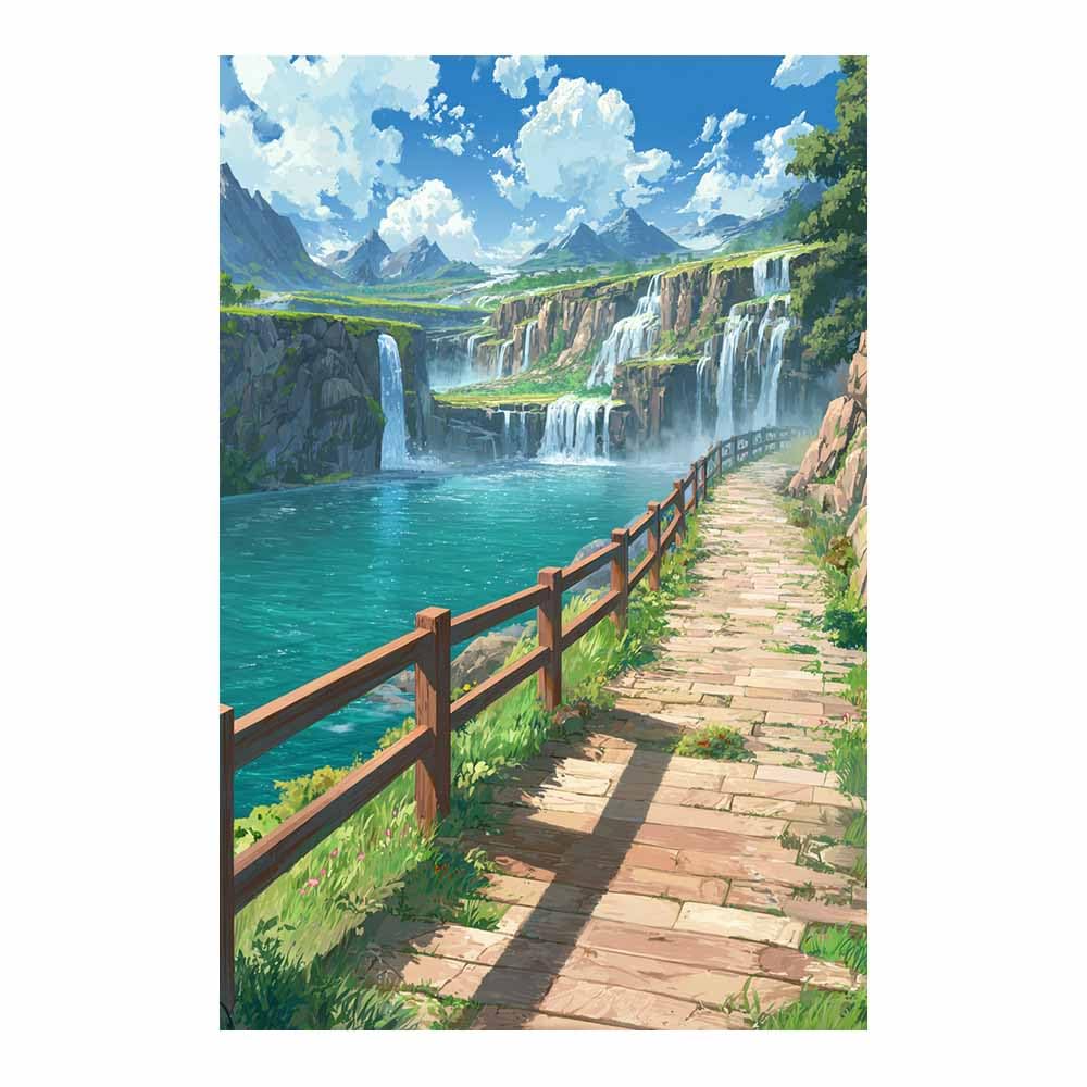 HOQIU Canvas Wall Art Scenic Waterfall Path canvas art, art print, house decor, bedroom wall decor above bed, prints for living room.(Multicolor)-80x120cm Unframed