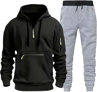 Conjunto Deportivo De 2 Piezas Para Hombre - Sudadera Con Capucha Y Pantalones, Cremallera Completa, Cómodo Y Moderno