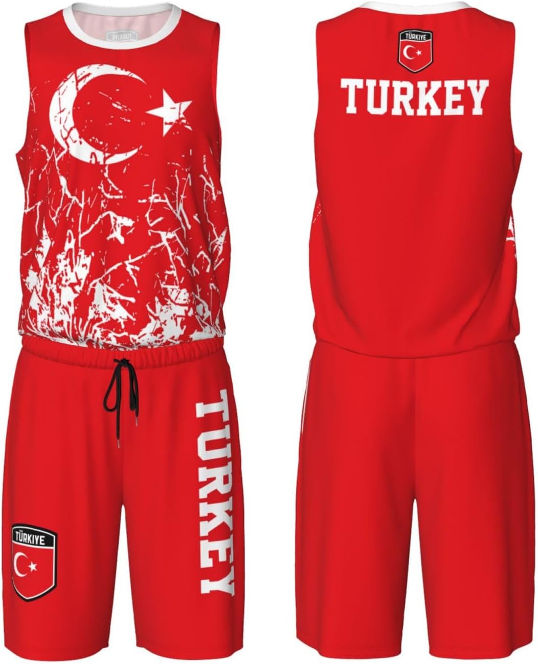 Turkey Flag Grain (1) Basketball Jersey Uniform Suit for Men Adults Training Athletic Set