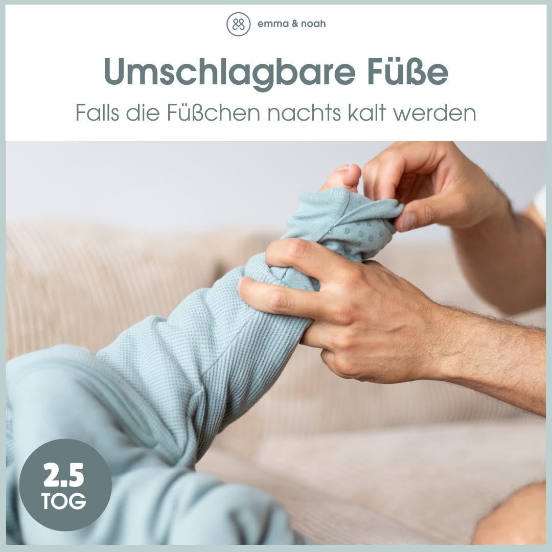emma & noah Baby Schlafsack mit umschlagbaren Füßen 2.5 TOG, Strampelsack für den Herbst und Winter, Bio-Baumwolle, OEKO-TEX Zertifiziert, Ideal für aktive Kinder